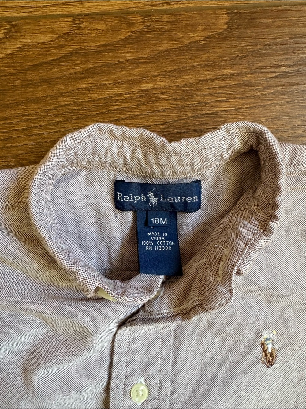 Ralph Lauren Baby Oxford Shirt Light Brown Button Down Polo Classic 18M - Picture 3 of 4